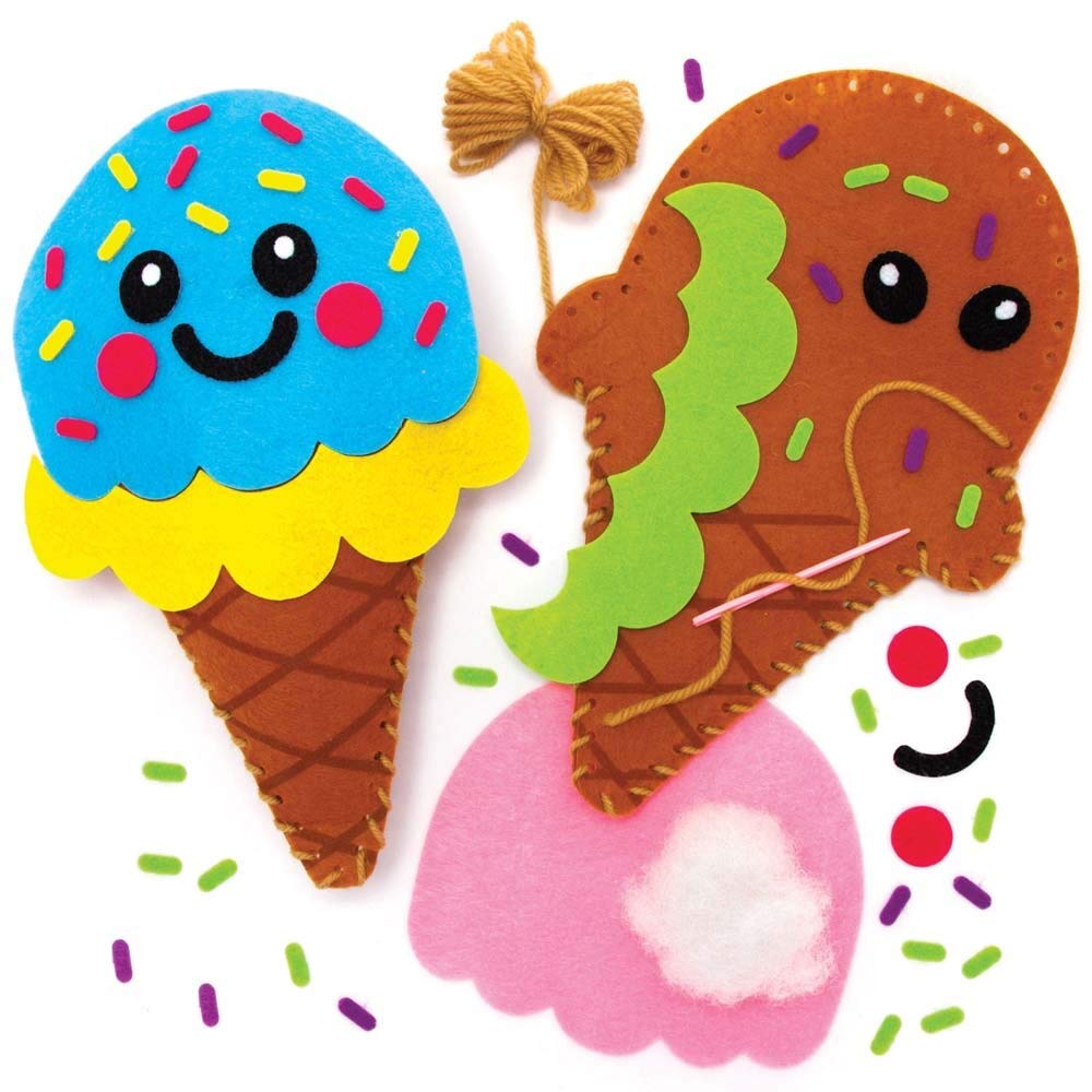 Baker Ross FE391 Ice Cream Cushion Sewing Kits - Pack of 2, Sewing Set for Children, Creative Activities for Kids, Ideal Arts and Crafts Project