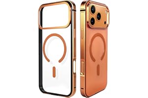 AOPNN New Aluminum Frame Metal Bumper Magnetic Backplate Frame Hard Case Cover for iPhone17Pro, Metal Frame ，Military Grade Drop Protection (Transparent Orange, for iphone17Pro)
