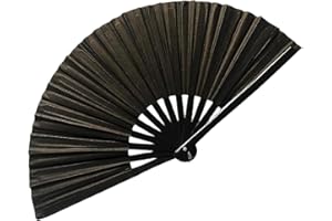 EORROE Large Rave Folding Hand Fan for Men/Women,Holographic Rave Fan for Women Club Dance Party,Festivals,Halloween, EDM, Music Festival,Club,Event,Party,Dance,Performance,Decoration, Gift (Black)