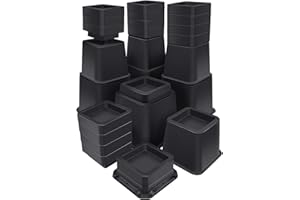 ANNKUT Bed Risers 12 inch Heavy Duty,Elevation in Heights 1,2,3,4,5,6,7,8,9,10,11,12 Inch，Adjustable Furniture Risers for Chair Table and Desk Legs Lifting (4 Pack,Black)