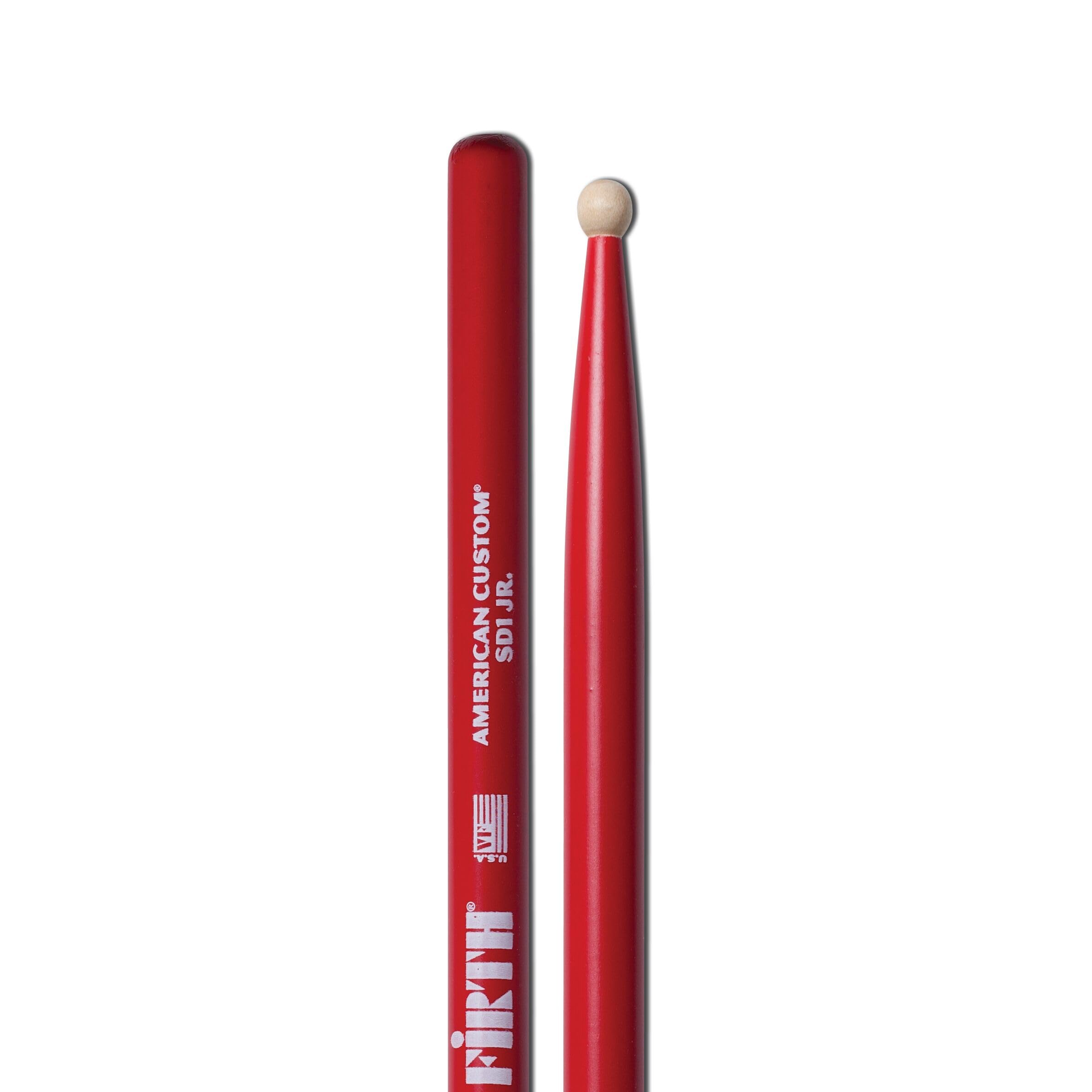 Vic FIrth - American Custom® Drumsticks - SD1 JR - Junior - Maple - Wood Tip - Red