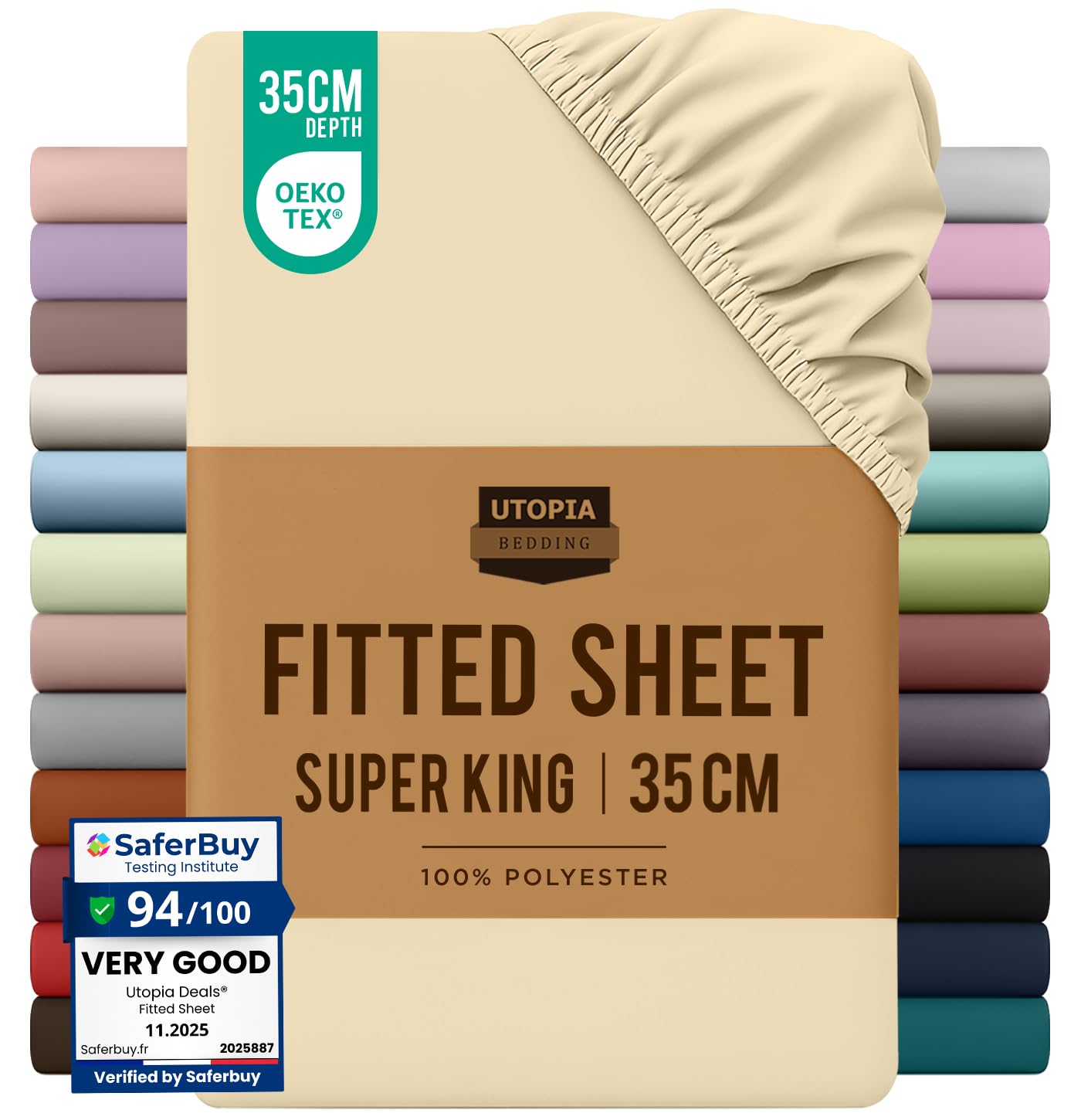 Utopia Bedding Fitted Sheet Super King, Beige - Deep Pocket 14 inch (35 cm) - Easy Care - OEKO-TEX Certified - Soft Brushed Microfibre Fabric - Shrinkage and Fade Resistant - Bottom Sheet