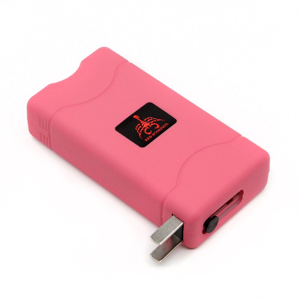 Red Scorpion Mini Stun Gun 800-500 Million Volts Rechargeable with LED Tactical Flashlight (Pink)