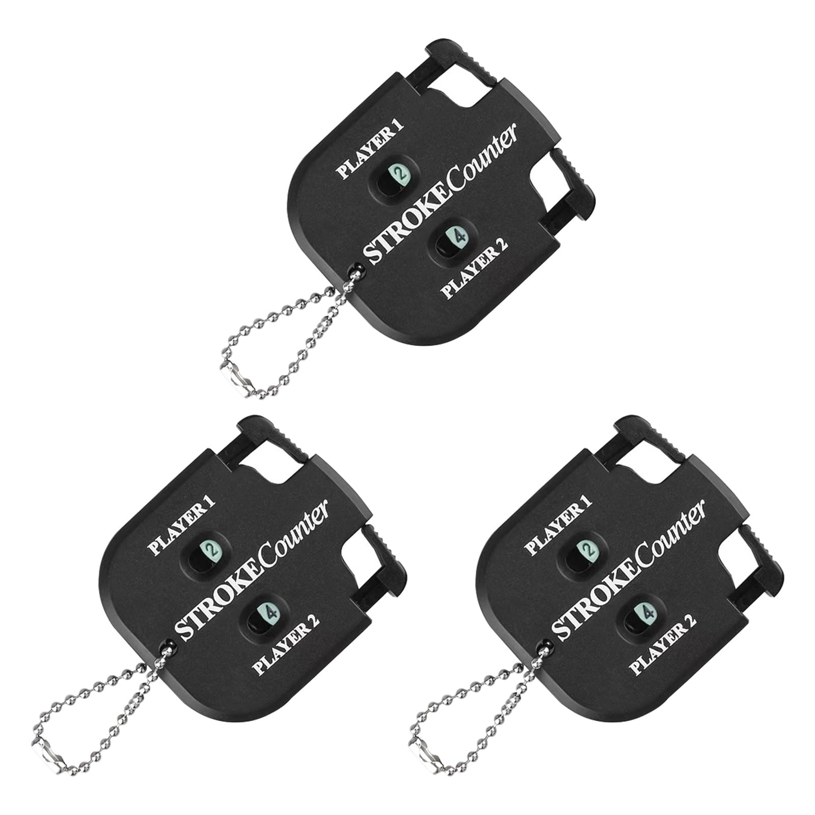 Huakaile 3 Pack Portable Golf Stroke Counter with Key Chain, 2 Player Shot Score Clicker Counter Handheld Small Digital Tally Counter for Golf Game Scoring Keeper Pitch Men Women