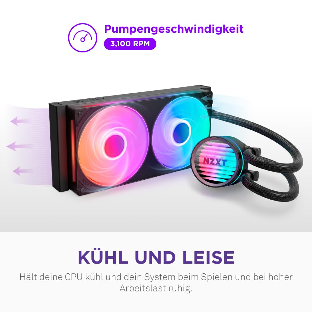NZXT Kraken Core 240 RGB – AIO CPU-Flüssigkeitskühler – Anpassbares LCD-Display – Hochleistungs-Lüfter – Kompatibel mit Intel® & AMD® Sockel – Core 240 RGB – Schwarz 3