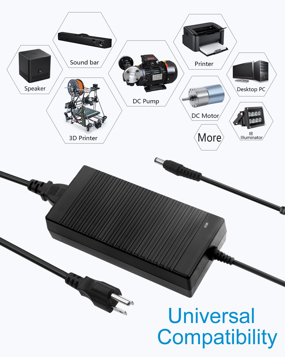 ALITOVE 24V 8A Power Supply Adapter 100~240V AC to DC 24 Volt 8Amp 192W Power Converter 7.5A 7A 6.5A 6A Low Voltage Transformer 5.5x2.5mm for LED Light CCTV Camera LCD Monitor