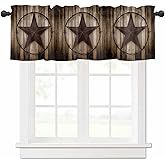 Homechoid Western Texas Star Window Curtain Valance for Living Room/Kitchen/Bathroom/Farmhouse, Retro Rustic Wooden Boards Short Rod Pocket Tier Curtain Window Treatment, 1 Panel 54x18
