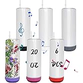 Lilsofee 6 Pack 20 OZ Sublimation Blank Tumblers Bulk Stainless Steels Double Vacuum Bluetooth Speaker Music Insulated Tumbler with Lid and Straw Heat Transfer Cup Multicolor
