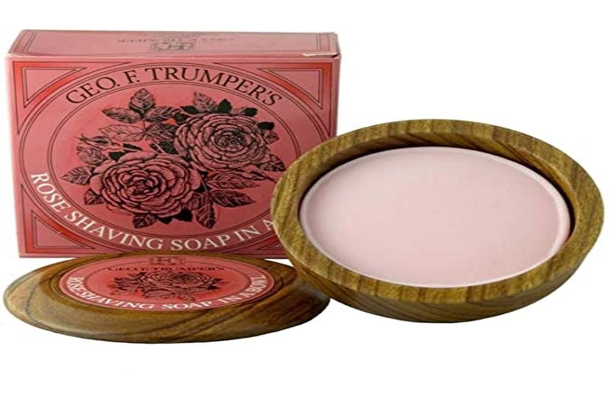 Geo F Trumper Wooden Shaving Bowl with Rose Shaving Soap Refill