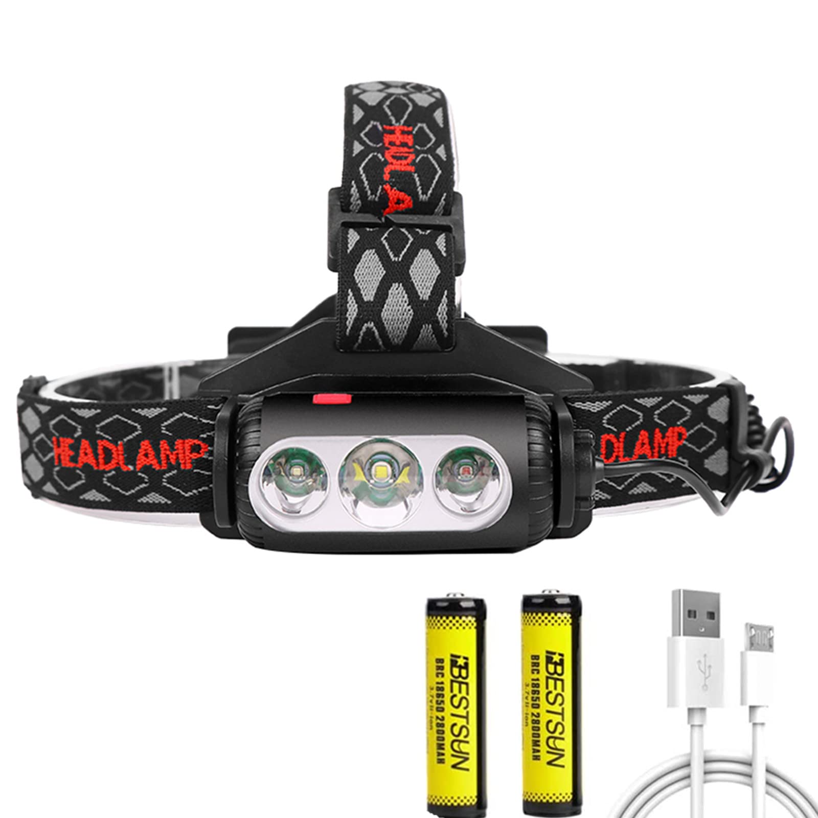 Red LED Head Torch, Rechargeable 2200 Lumens Headlight, Double Sided Green LED Head Lamp, COB Head Torch Waterproof Adjustable with 8 Modes for Camping Hiking Fishing Hunting