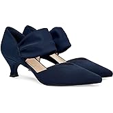 Coutgo Womens Low Kitten Heel Dress Shoes Pointed Toe Slip on Ankle Strap Cutout Elegant Party Wedding Pumps