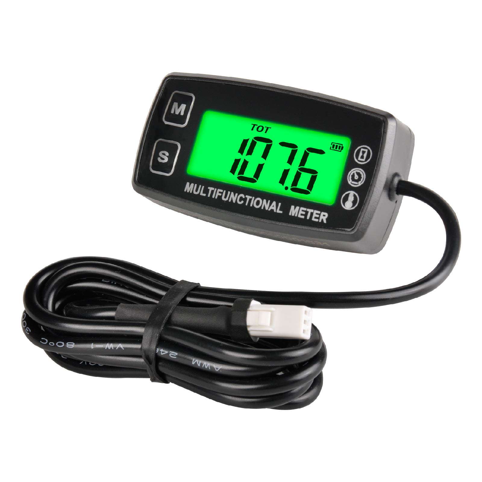 Jayron Backlight LCD Tachometer Engine Oil Water Thermometer Gauge Digital Display Replaceable Battery for Motorcycle ATV Boat Marine Compressor Cleaners
