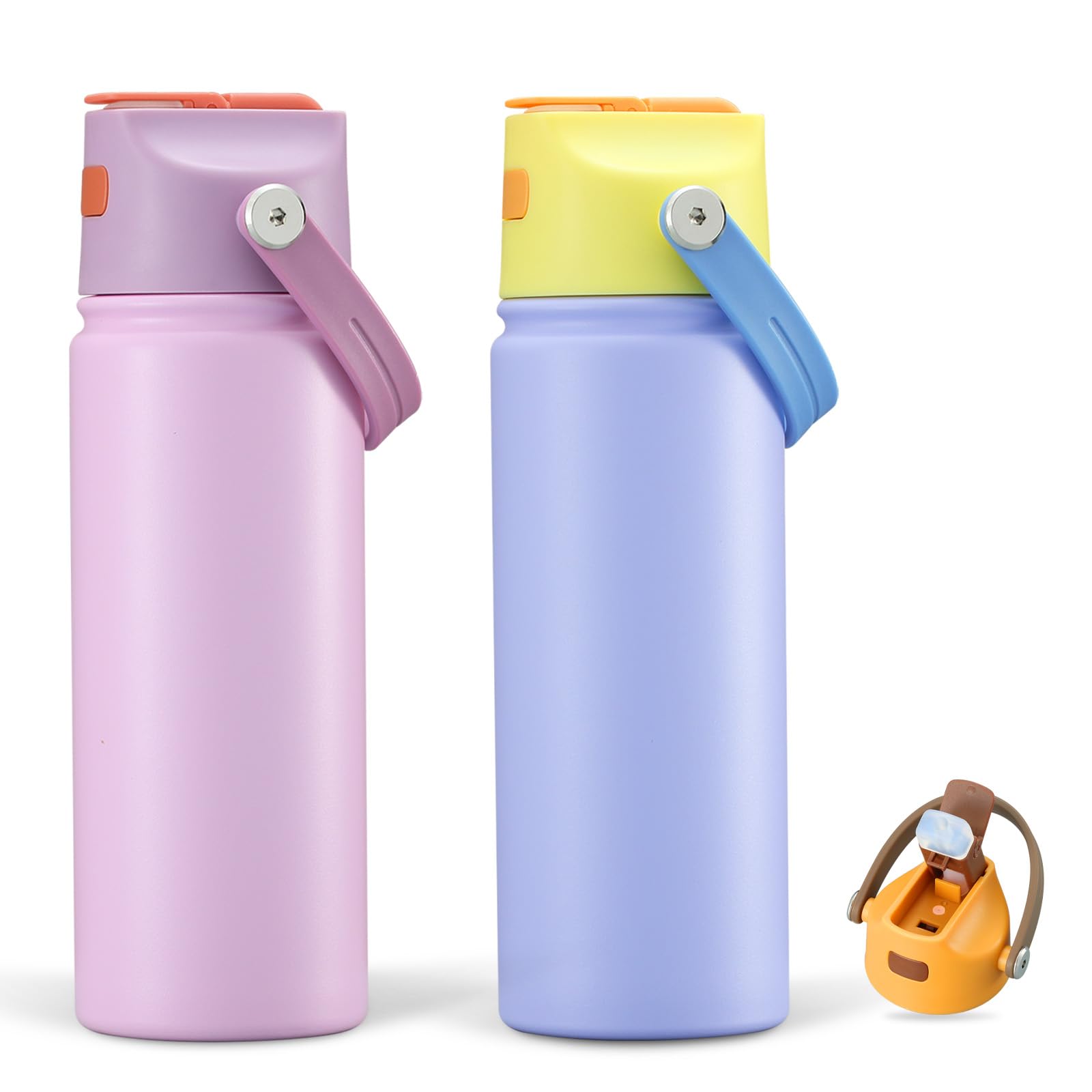 Photo 1 of 2 PACK 18 OZ Water Bottle for Kids, Stainless Steel Double Insulated Sports Water Bottle, Leak Proof Straw Cup for School, Gifts and Travel, BPA Free (Light Pink, Purple)