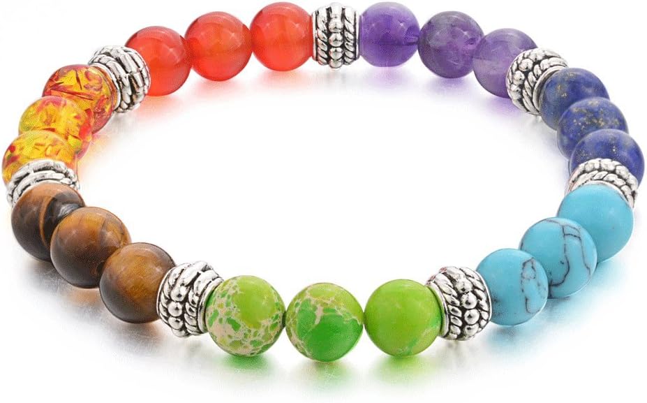 Men 7 Chakra Reiki Healing Balancing Nature Semi Precious Stone Bracelet, Yoga Beads Jewelry With Energy