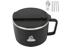 Microwave Noodle Bowl with Chopsticks and Spork 1200ml 304 Stainless Steel Portable Ramen Cooker Bowl with Lid for Office (Bl