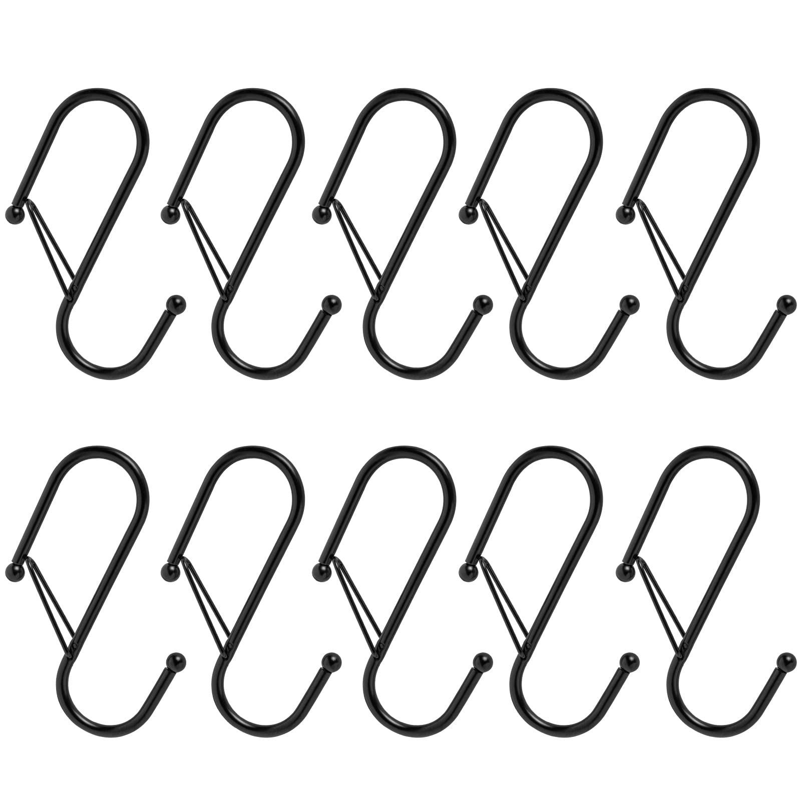 WAQIZCXZ 10 Pcs Metal S Shaped Hooks with Safety Buckle, 3.5 Inches, Anti-Slip S Hooks for Closet Rod, Butchers, Wardrobe Rail & Kitchen Utensil Hangers, Black