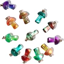SUPERFINDINGS Mushroom Pendant Charms - 8Pcs Polymer Clay With Glass Mushrooms For DIY Jewelry & Keychains