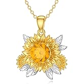 BETHZA Natural Citrine Sunflower Necklace 925 Sterling Silver 18K Gold Plated Sunflower Pendant Jewelry Gift for Women