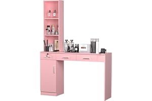 TOVRON Barber Salon Work Station for Hair Stylist Home Beauty Salon Equipment Barber Supplies Organizer Cabinet Barbershop Furniture,Pink