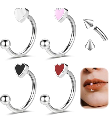 c shaped lip ring Lcolyoli 16G Surgical Steel Hoop Rings C-Shaped Barbell Monroe Labret Medusa Piercing Jewelry for Women Men 18 Pieces Lip Rings, Lip Jewelry &