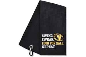 Hafhue Swing Swear Look for Ball Repeat Funny Golf Towel, Golf Gifts for Men Women, Golf Accessories for Men or Women, Birthday Gifts for Golf Fan, Retirement Gift for Men Dad Grandpa (GRM010)