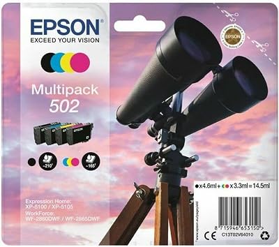 Epson 502 Multipack 4 Colour Ink Black Cyan Magenta Yellow Standard Yield