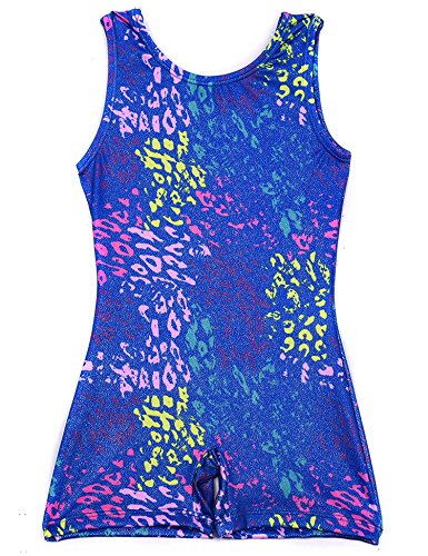 Wah Na Toddler Girls One Piece Gymnastics Unitard For 6x,6Y-7Y,Blue Leopard
