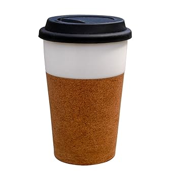 Amadias Coffee to go Becher Kaffee to go Becher Kaffeebecher to go aus Porzellan mit Hülle aus Kork und Deckel aus Silikon
