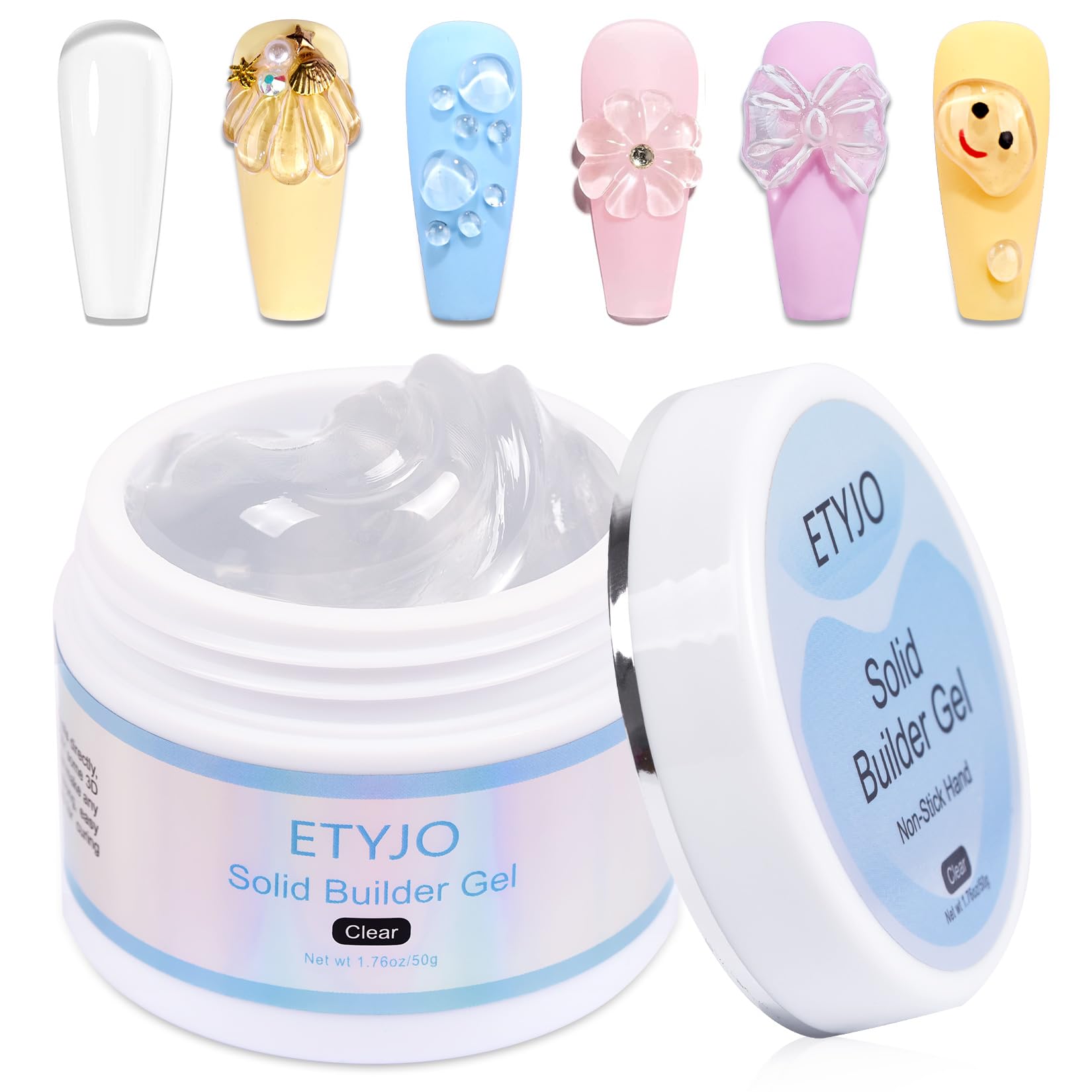 ETYJO Solid Builder Gel for Nails 50g Large Capacity Clear Non-Stick 3D Carving Gel for Nail art Hand Nail Extension Art Hard Gel for Nails Salon UV Home DIY