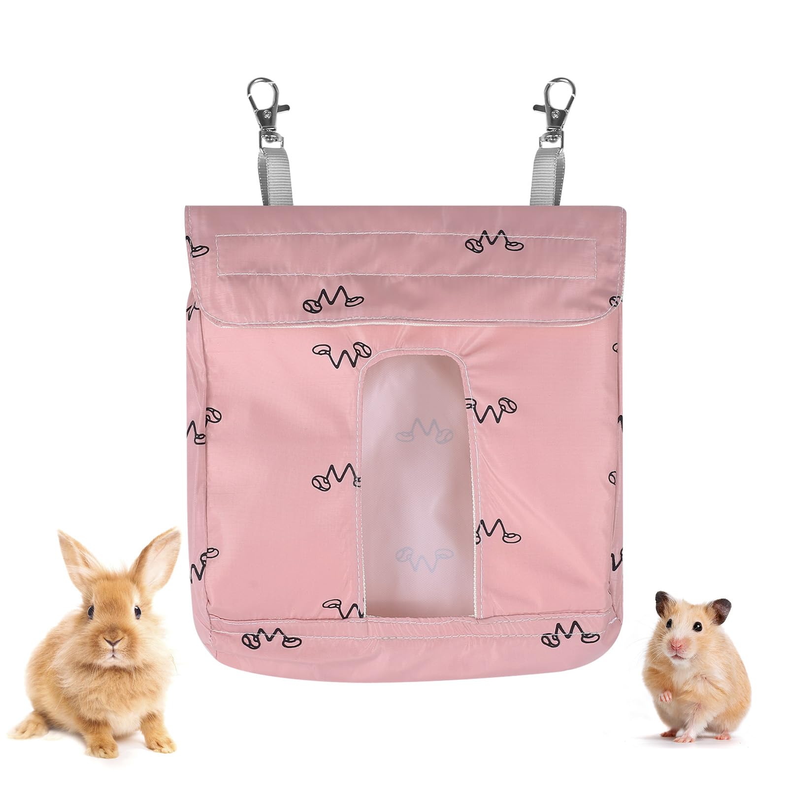 Rabbit Hay Feeder Bag,Polyester Hanging Feeding Hay Feeder Storage with 2Hooks,Foldable for Chinchilla Hamsters Rabbit Guinea Pig Small Animals
