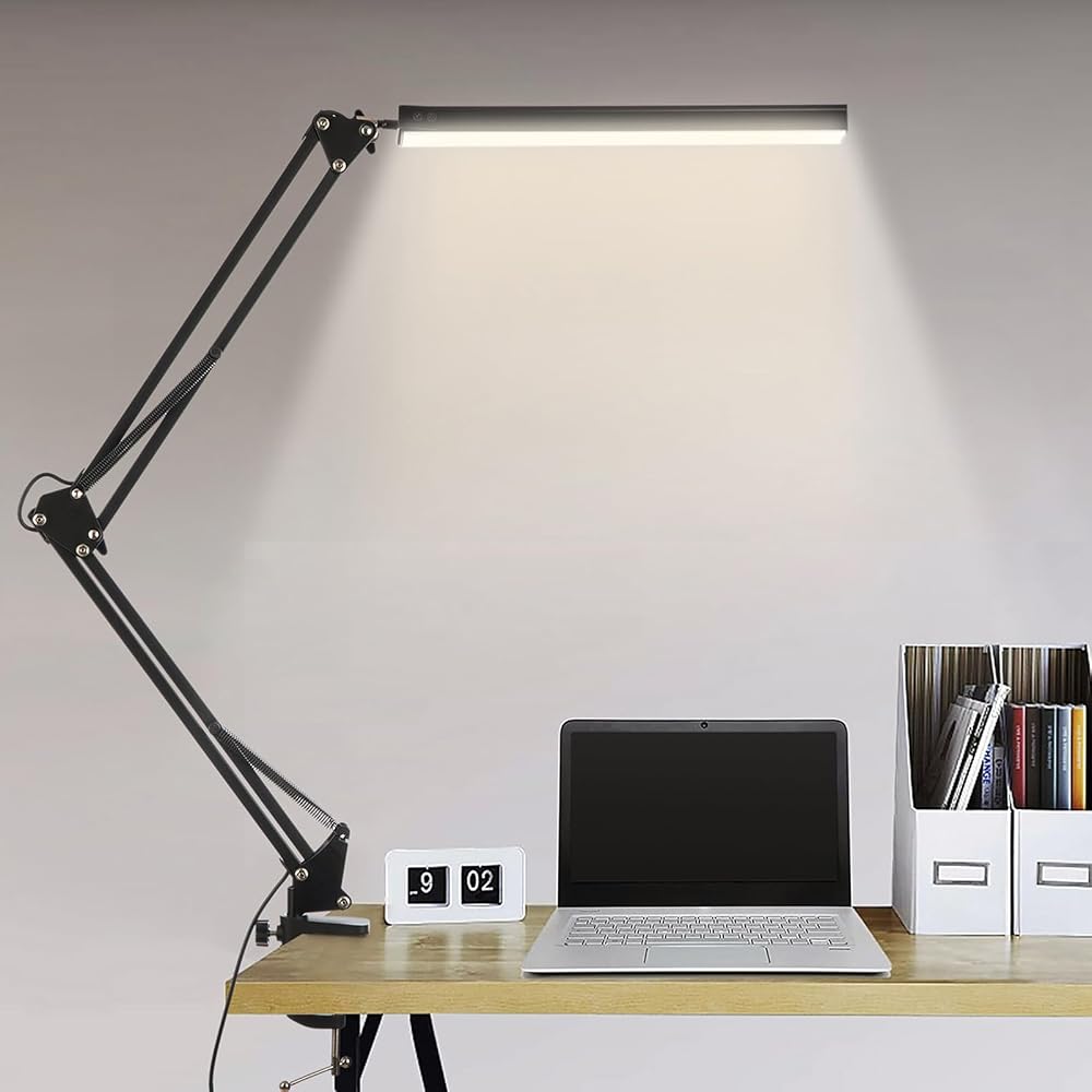 BIENSER LED Desk Lamp with Clamp Swing Arm 3 Color Modes 10 Brightness Levels