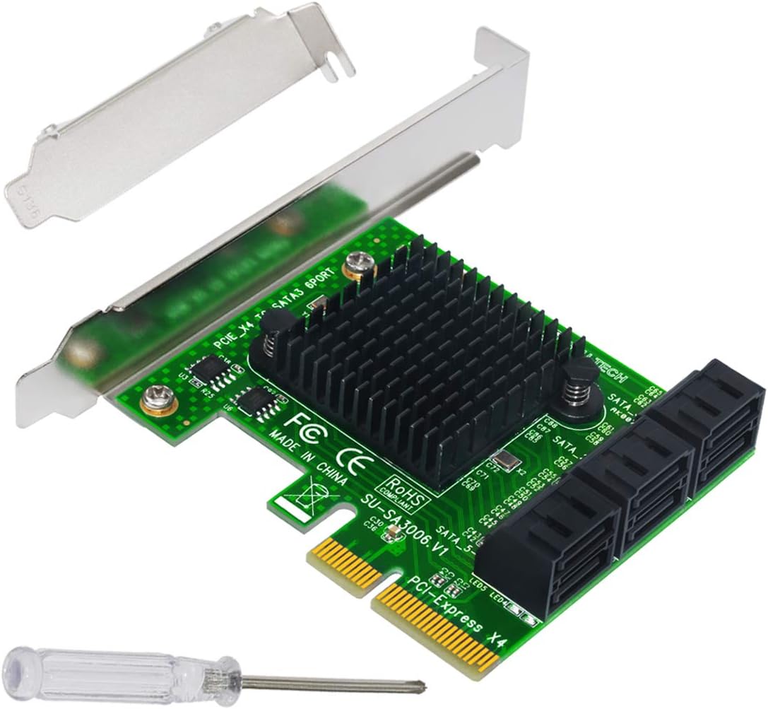 Expansion Card,Ubit Riser Card,PCIe 2.0 X2 to SATA III 6-Port Adapter Card (ASM Chipset) for IPFS Mining,Pci-e to SATA3.0 Expansion Card,SATA3.0 Riser Card 6G IPFS Hard Disk Expansion Card