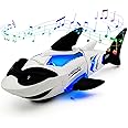Tipmant Cute Electric Fish Toy Electronic Shark Animal Vehicle Car Automatic Driving, Playing Music, Led Lights, Baby Toddler Kids Birthday Gifts (White)