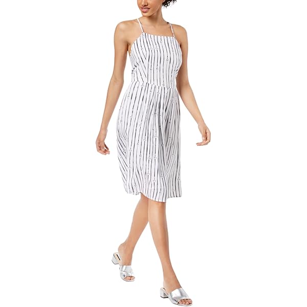 Briggs New York Tiered Linen Blend Dress, Sleeveless, Gray Stripe, Size XS  at Amazon Women's Clothing store