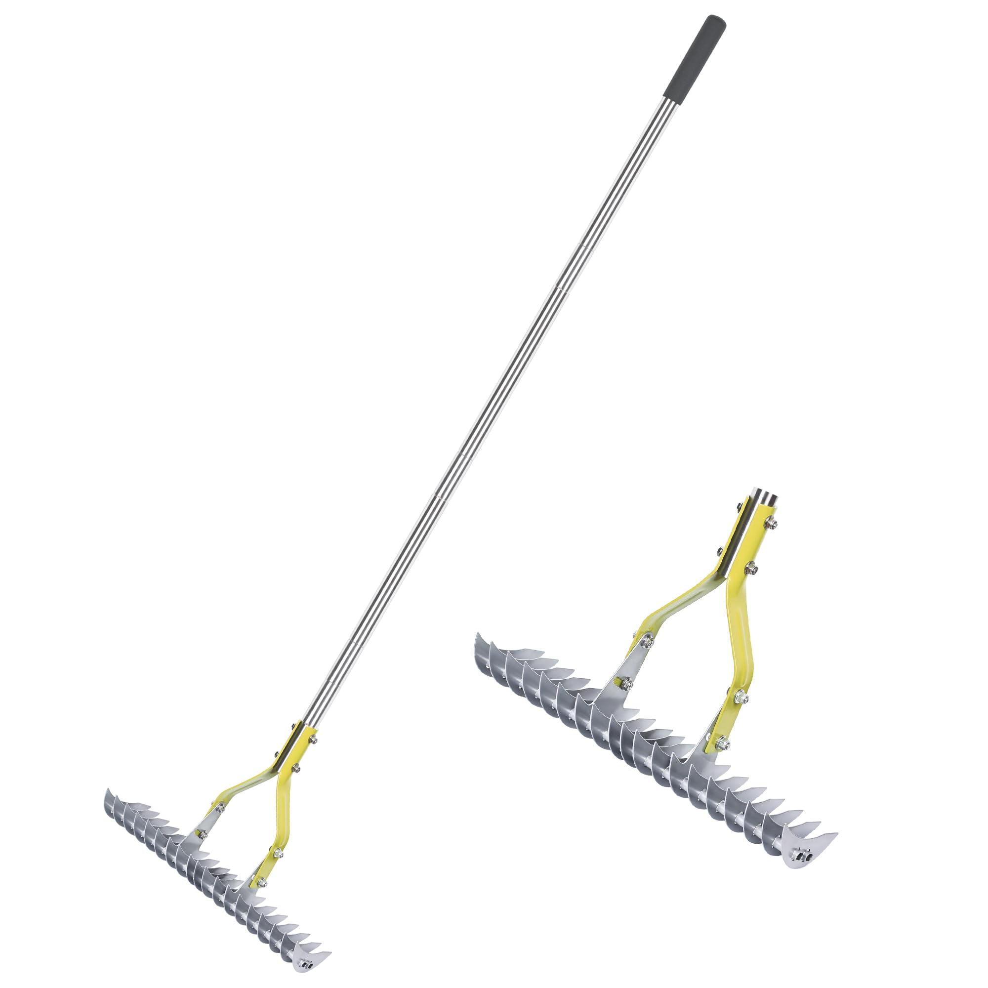 BARAYSTUS Thatch Rake, Lawn Rake with 148cm Adjustable Long Handle Robust Garden Leaf Grabber Made of Carbon Steel, Multi-Purpose Thatching Rake for Weeding, Loosening Soil ,Cleaning Dead