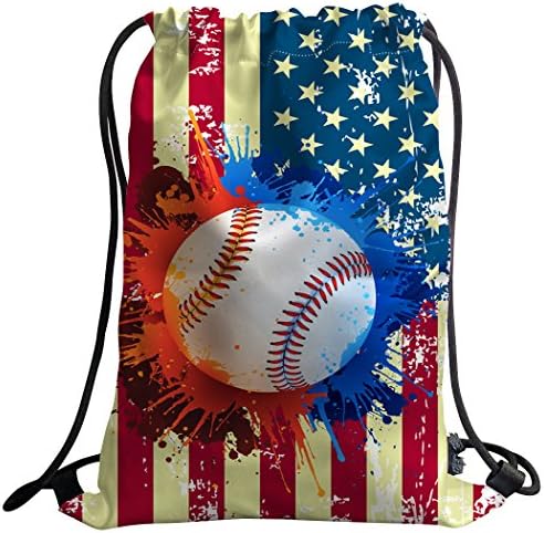SXCHEN Gym Bag Sack Drawstring Sports Backpack Usa Flag Baseball Splashing Color