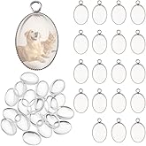 PH PandaHall 40pcs Bezel Pendant Tray Blanks - 20pcs Small Oval Photo Charms 18x13mm with 20pcs Glass Cabochons Dome for Bouquet Bridal Wedding Brides Graduation Charm Jewelry Making