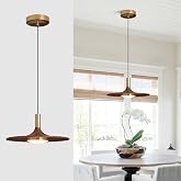 Dimmable Pendant Light, Wood Grain Finish LED Pendant Light Fixture, Modern Metal Dining Pendant Lights for Hotel Bar Kitchen Island Entryway