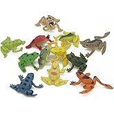 Kvvdi 12 Pcs Small Colorful Plastic Poison Dart Frogs Toy + 8 Pcs Turtles Rainforest Animals
