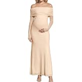 KUTUMAI Strecth Floral Maternity Pregnancy Baby Shower Photoshoot Dress | Off Shoulder, Long Sleeve, Elegant Dresses for Wedding Guest, Mom to Be
