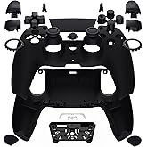 eXtremeRate Luna Redesigned Full Set Shell Buttons Touchpad Cover Compatible with ps5 Controller BDM-030 BDM-040 BDM-050, Custom Black Replacement Top Bottom Cover Case Compatible with ps5 Controller