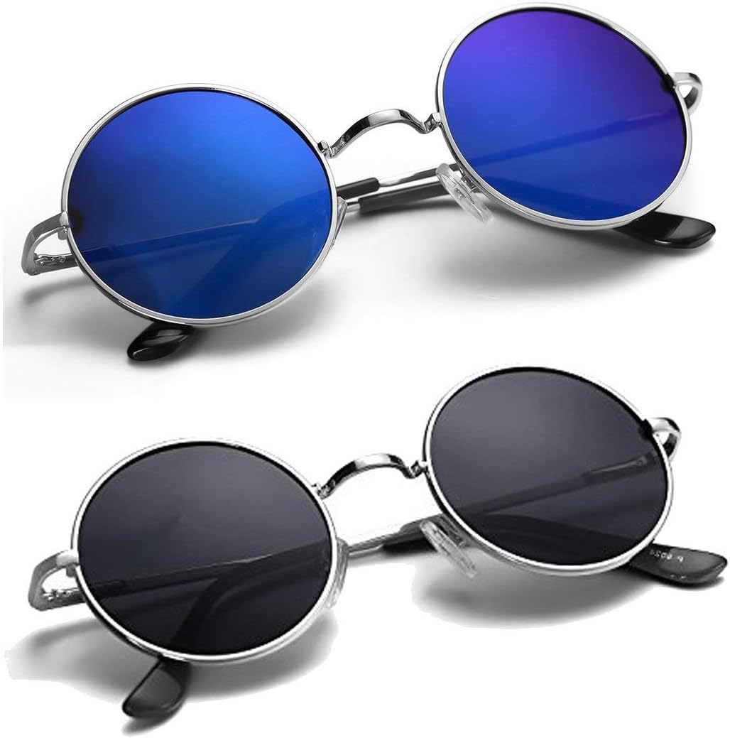 HIPPON Unisex Round Sunglasses Pack of 2 (Black, Blue, Free Size)