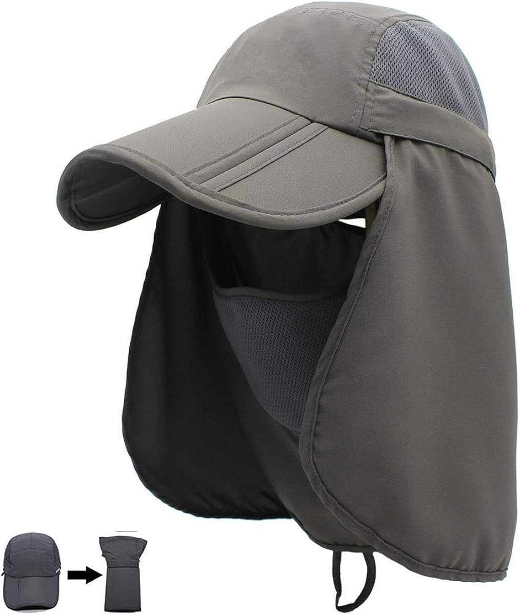 Dukars Fishing Hats Unisex Outdoor Sun Protection Fishing Cap with Face & Neck Flap for Hunting Hiking Garden Work (Dark Gray) : Clothing