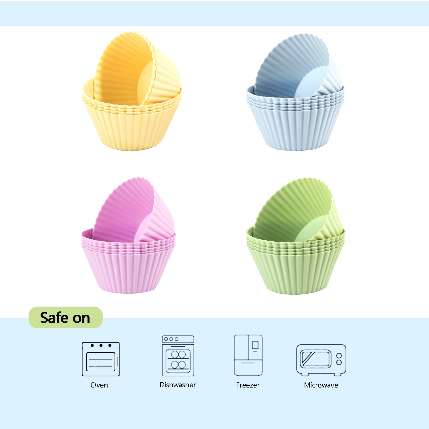 24 Pack Silicone Baking Cups Set, Reusable Nonstick Kitchen Muffin Cupcake Liners NonToxic BPA Free for Pudding Tart Bread Mousse Jelly for Holiday Party Thanksgiving Christmas(2.75