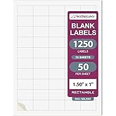 NextDayLabels 1.5x1 Inch Rectangle Stickers White Blank Labels for Laser Inkjet Printer - 50 Per Sheet Self-Adhesive Name Tags Address Barcode, Made in USA - 1250 Labels