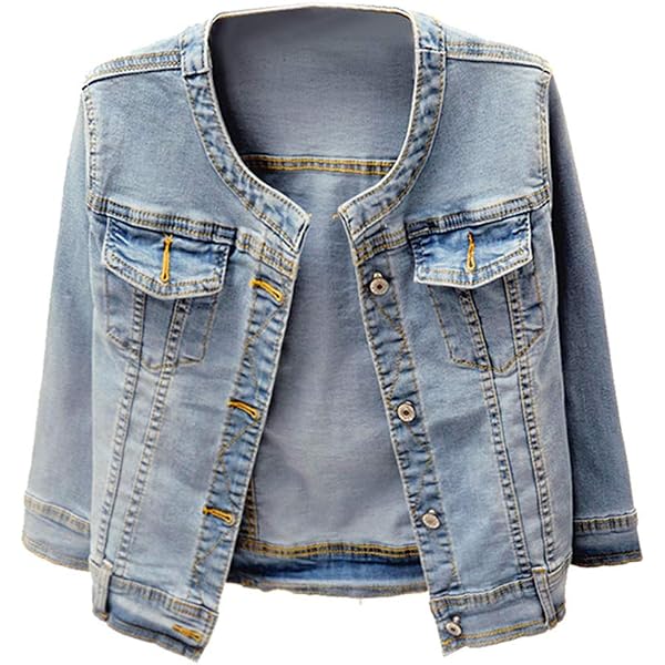Denim Jackets Trendy XU Washed Three Quarter Sleeve Stretch