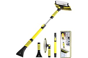 GEJRIO Ice Scraper for Car Windshield, 34" to 41.5" Extendable Snow Brush, Telescoping Snow Scraper for Car Auto SUV Truck, Yellow