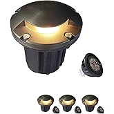 MALORY Brass Top Cover Landscape Well Lights,(5‘’H) 12V Low Voltage Outdoor In Ground Lights,Landscape Lighting for Pathway, 