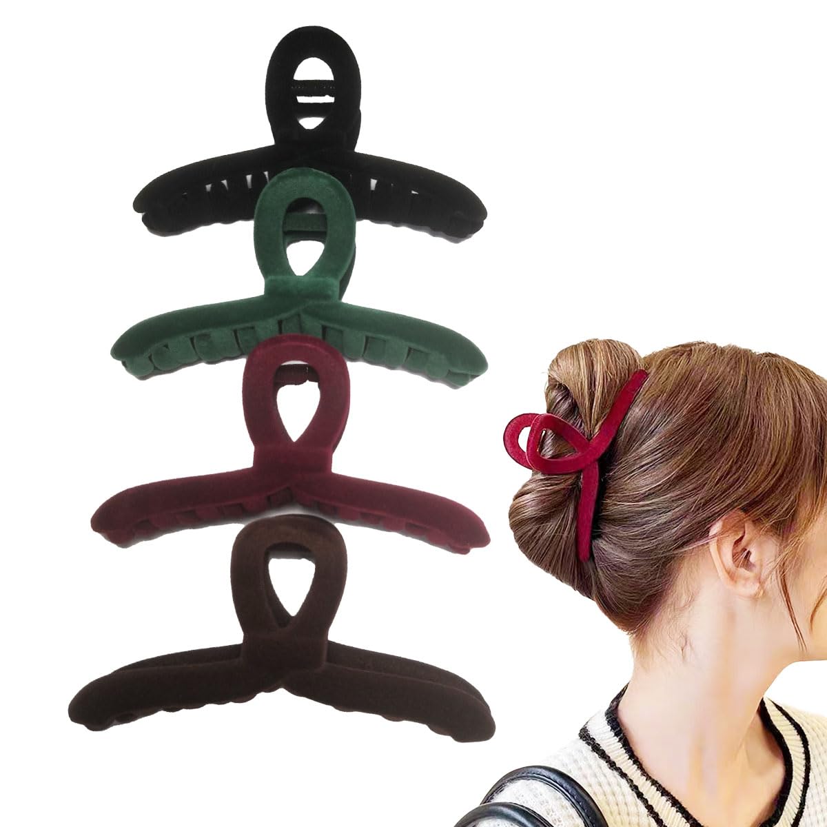 5 Inch Women Large Hair Claw Clips for Thick Hair Nonslip Velvet Hair Clamps Fashion Hair Styling Accessories 4 Pack (Velvet Mixcolor)