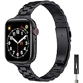 OMIU Thin Band Compatible with Apple Watch 40mm 38mm 41mm 42mm 44mm 45mm 49mm, Premium Stainless Steel Metal Replacement Adjustable Wristband Strap for iWatch Ultra SE Series 8/7/6/5/4/3/2/1 Women Men
